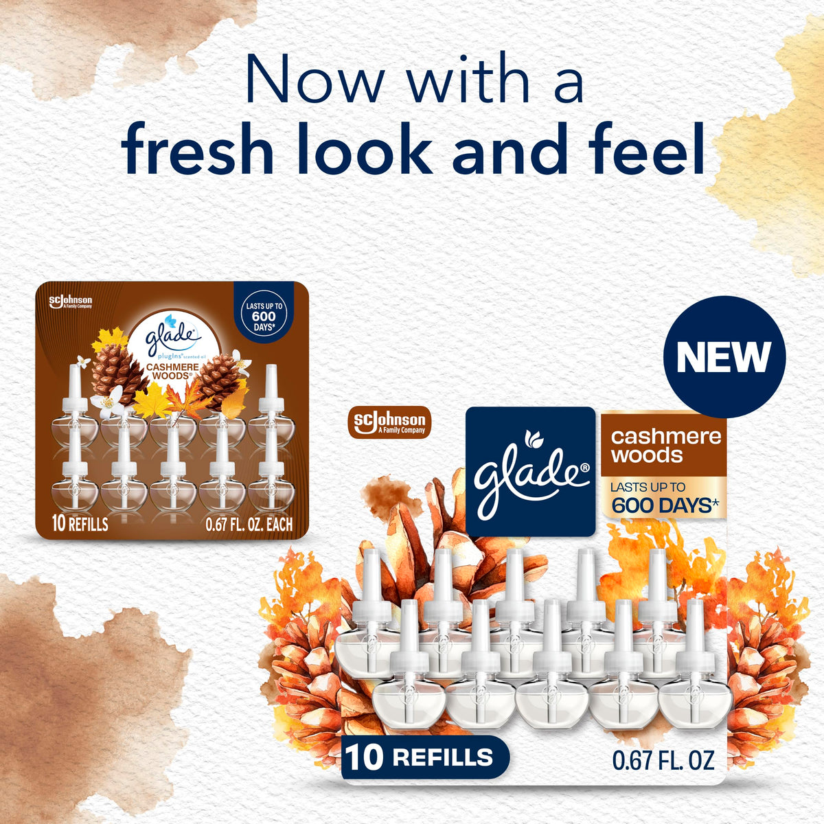 Glade PlugIns Air Freshener Refills, Cashmere Woods, 10 Count | 0.67 fl oz Each, Includes 10 Refills, Scented and Essential Oils for Home and Bathroom Use, Fits Glade PlugIn Warmer