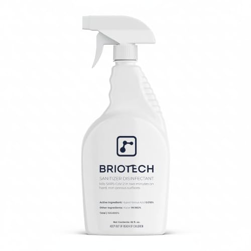 BRIOTECH Sanitizer Disinfectant, Hypochlorous Acid, 32 oz | Kills 99.99% of viruses, bacteria, control mold, eliminates odor, gentle for nursery, play rooms, food contact surfaces