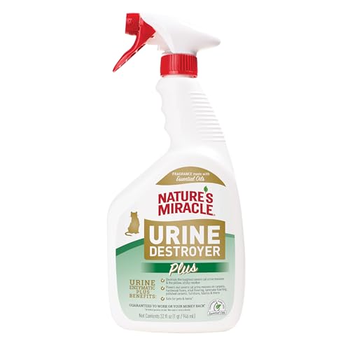 Nature's Miracle Cat Urine Destroyer Plus, Enzymatic Cleaner, 32 oz | Destroys the Toughest Cat Urine Stains, For Use on Multiple Surfaces, Safe For Pets and Home*, Fresh Scent