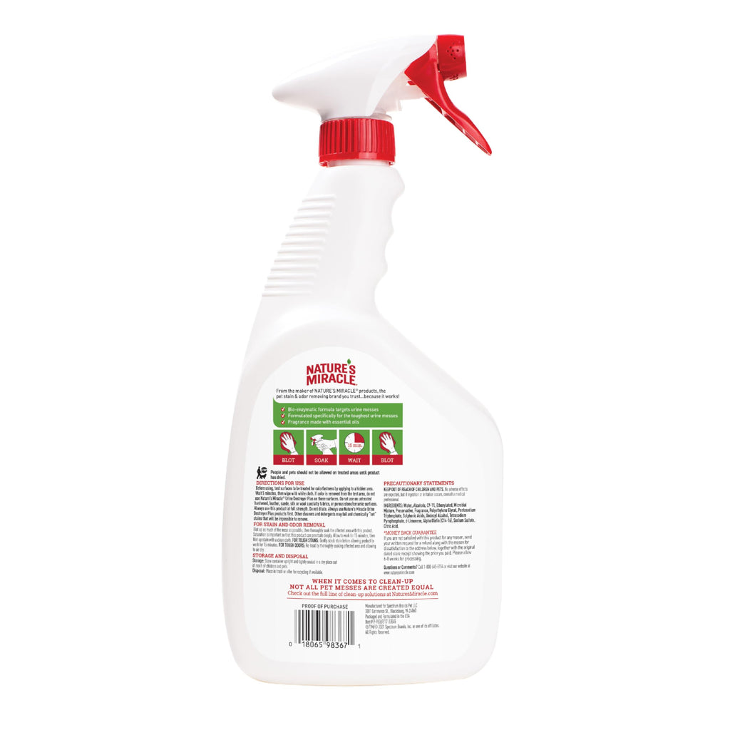 Nature's Miracle Cat Urine Destroyer Plus, Enzymatic Cleaner, 32 oz | Destroys the Toughest Cat Urine Stains, For Use on Multiple Surfaces, Safe For Pets and Home*, Fresh Scent