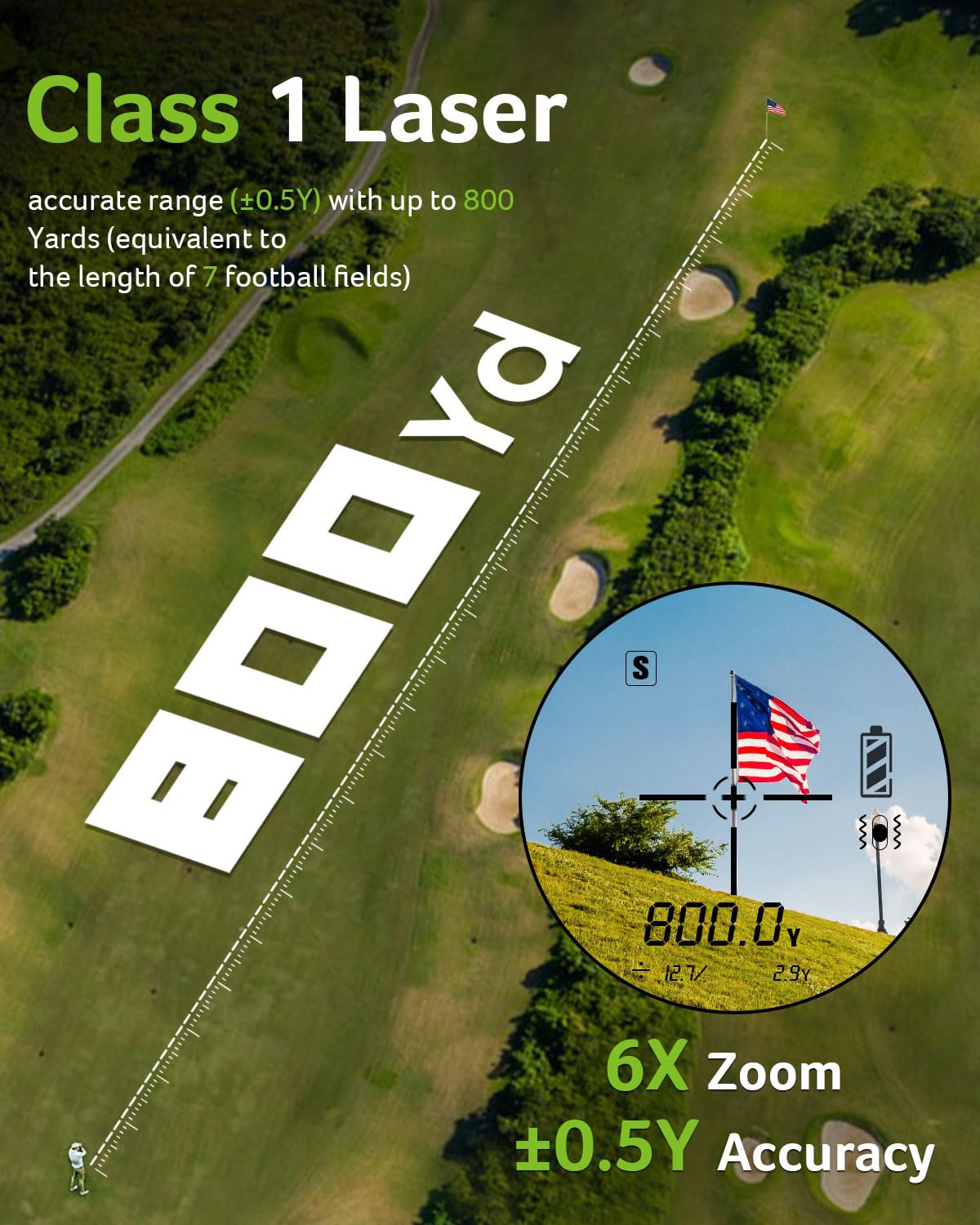 Acer Gadget Golf Rangefinder with Slope On/Off, 800/1200Yards, Golf Gifts | 6X Magnification with Flag Pole Locking Vibration, Rechargeable Battery with Magnetic Stripe, Golf Accessories for Men.