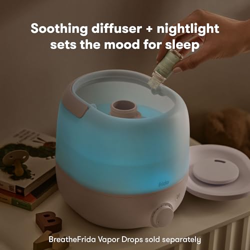 Frida 3-in-1 Cool Mist Humidifier for Large Rooms & Bedroom, Diffuser | Allergy Relief, 60 Hour Runtime, Nightlight, Auto Shut-Off, Quiet, Carry Handle, Essential Oil Diffuser