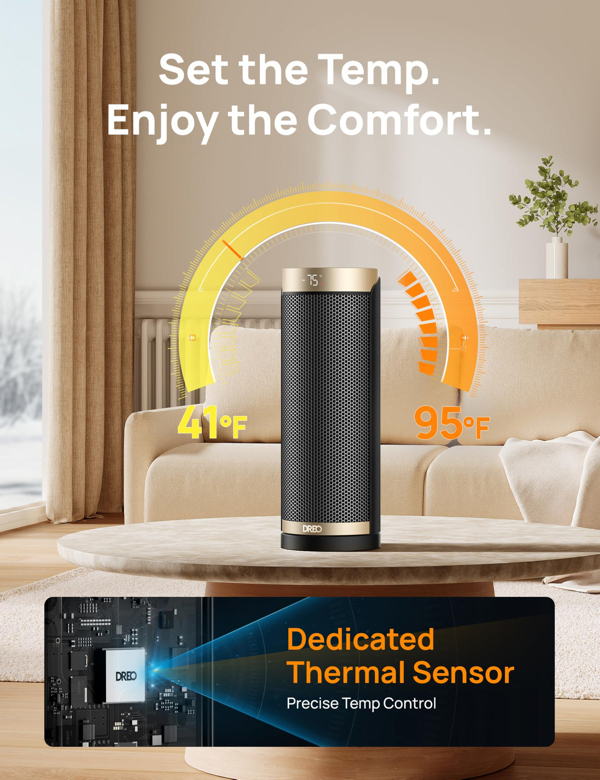 DREO Space Heaters for Indoor Use with Thermostat, 1500W Electric Heaters | Fast Heating, Quiet Operation, 70° Oscillation, Remote Control, 12H Timer, ECO Mode, ETL-Certified Safety Heat for Large Room