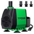 VIVOSUN 800GPH Submersible Fountain Water Pump for Pond, Aquarium, Statuary | 3000L/H, 50W, Ultra Quiet Water Pump with 10ft. High Lift and 6.5ft. Power Cord, 3 Nozzles for Hydroponics, Green