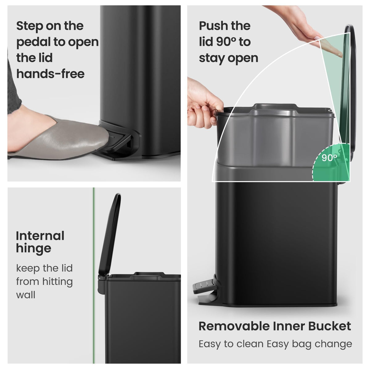 Cesun Small Bathroom Trash Can with Lid, 1.6 Gal, Soft Close, Matte Black | Step pedal soft close, Slim 5.9in fits narrow spaces, Stainless steel, Anti-fingerprint, Removable inner bucket, Odor seal