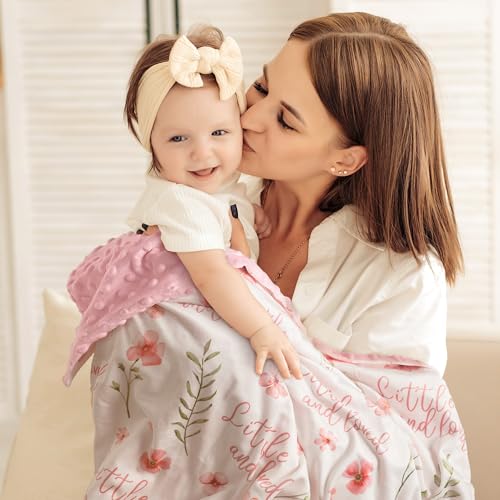 CIVARUA KIDS Fleece Baby Blankets for Girls & Boys, Infant Toddler Blanket | Soft Newborn Baby Minky Receiving Blanket, Dotted Backing for Nursery Crib Stroller, Double Layer, 30''x40'', Pink Floral