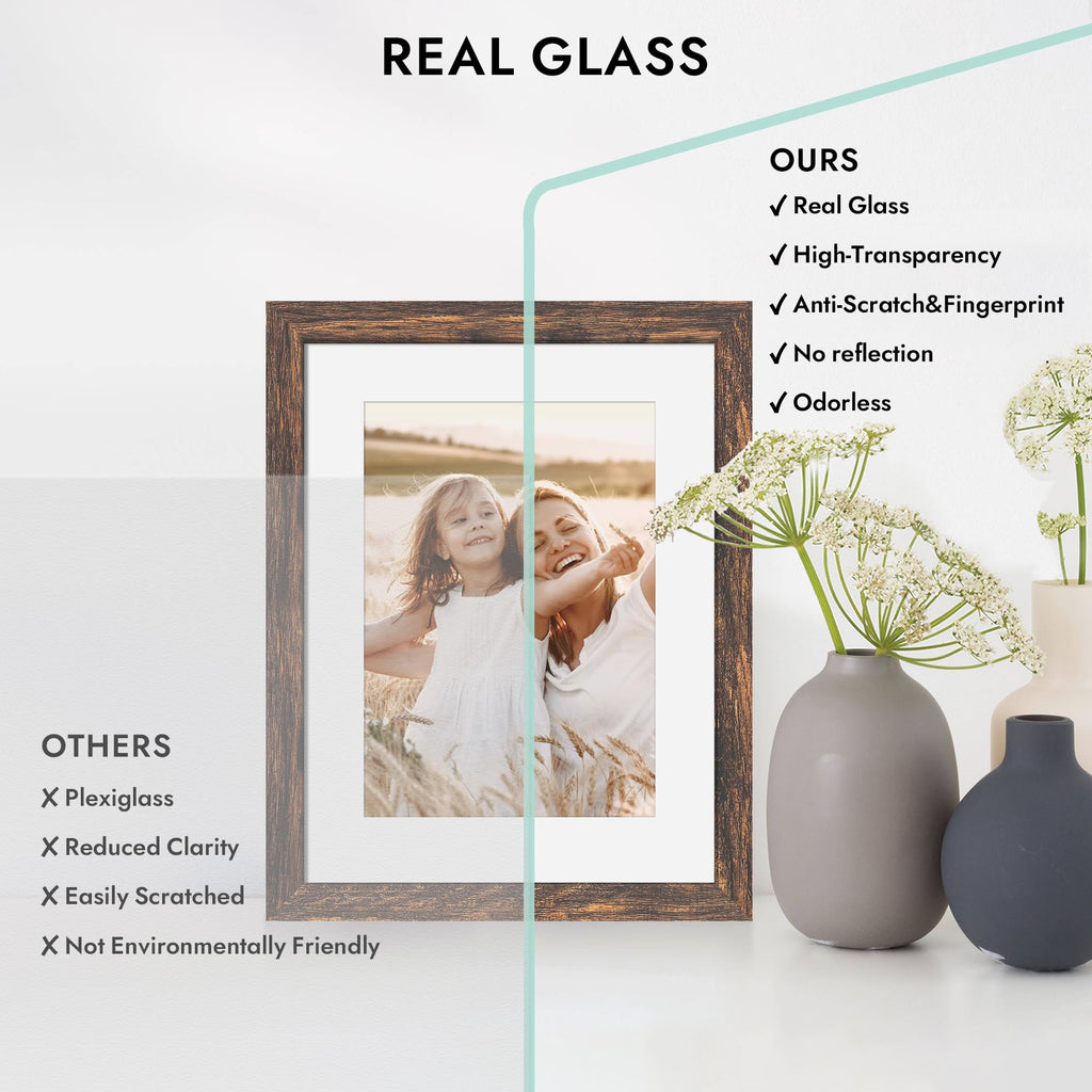 Hongkee 8x10 Picture Frame with Real Glass Wood Frame(Rustic Brown, 1 Pack) | Fits 8 x 10 Photos for Wall or Tabletop Display - Includes Easel Back, Vertical Hang - Ideal for Home, Office