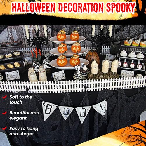 DealKits (48 x 240 in.) Halloween Creepy Cloth, Spooky Giant Cheese Cloth Tapestry for Halloween Party Supplies Decorations Outdoor Yard Home Wall Decor, Black