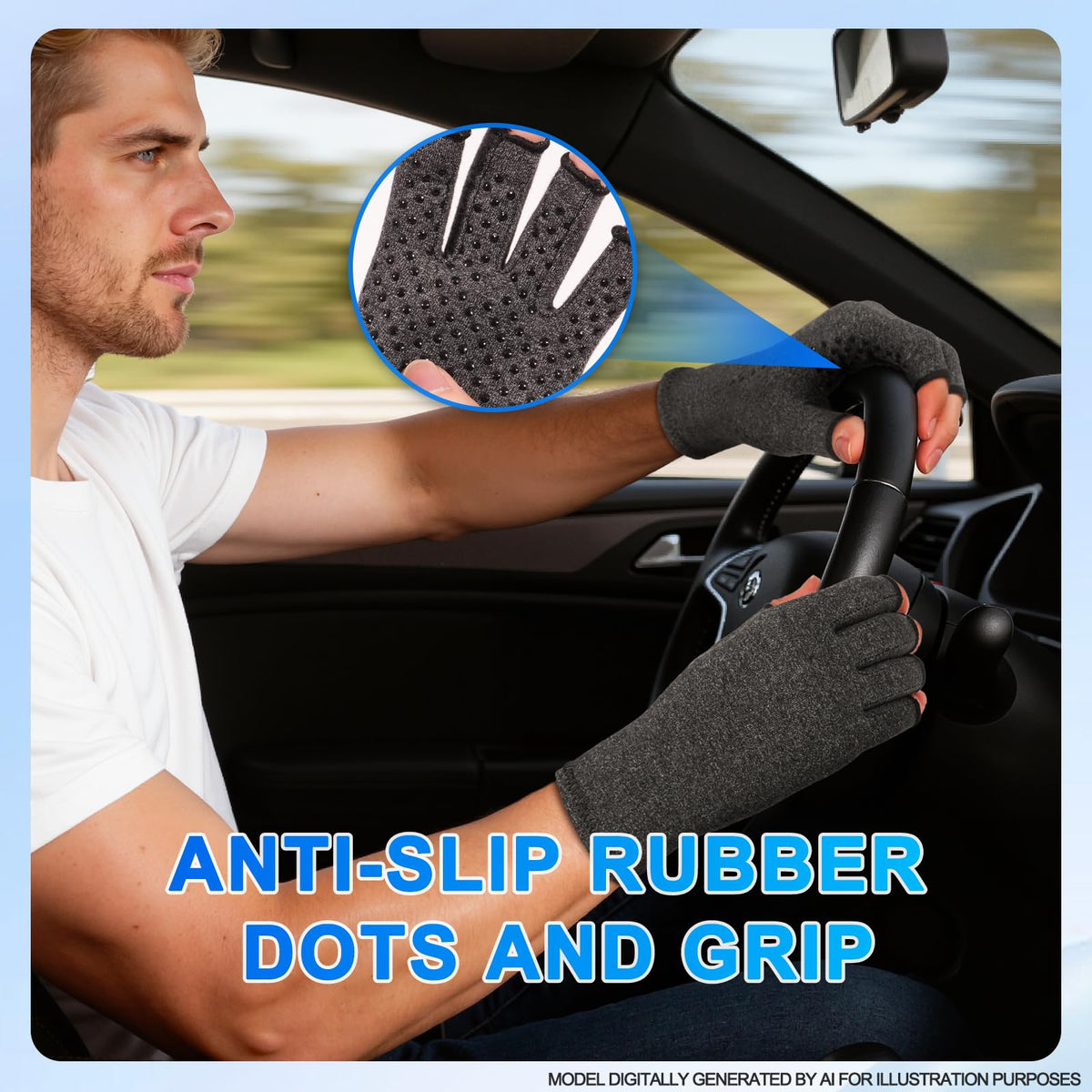DRNAIETY 2-Pair Arthritis Compression Gloves for Hand Arthritis, Fingerless | for Carpal Tunnel Pain, RSI, Rheumatoid Arthritis | Anti-Slip, Breathable Gloves for Men & Women, Typing, Daily Use (M, Gray)