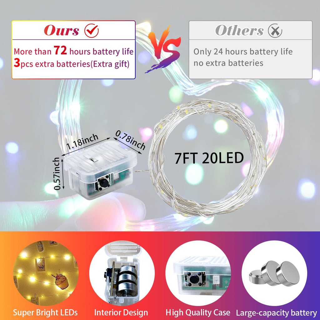 chzk 8 Pack Fairy Lights 7Ft 20 LED Twinkle String Lights 3 Modes Battery Operated Waterproof Firefly Starry for Mason Jar Party Wedding Easter Valentines Day Table Centerpieces,Rainbow-Pastel