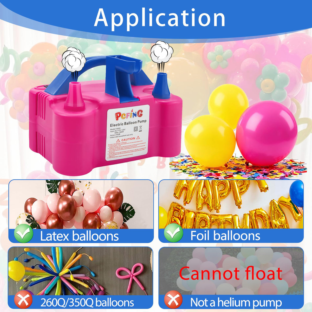PCFING Balloon Pump Electric and Balloon Tying Tool in One with Dual Nozzle
