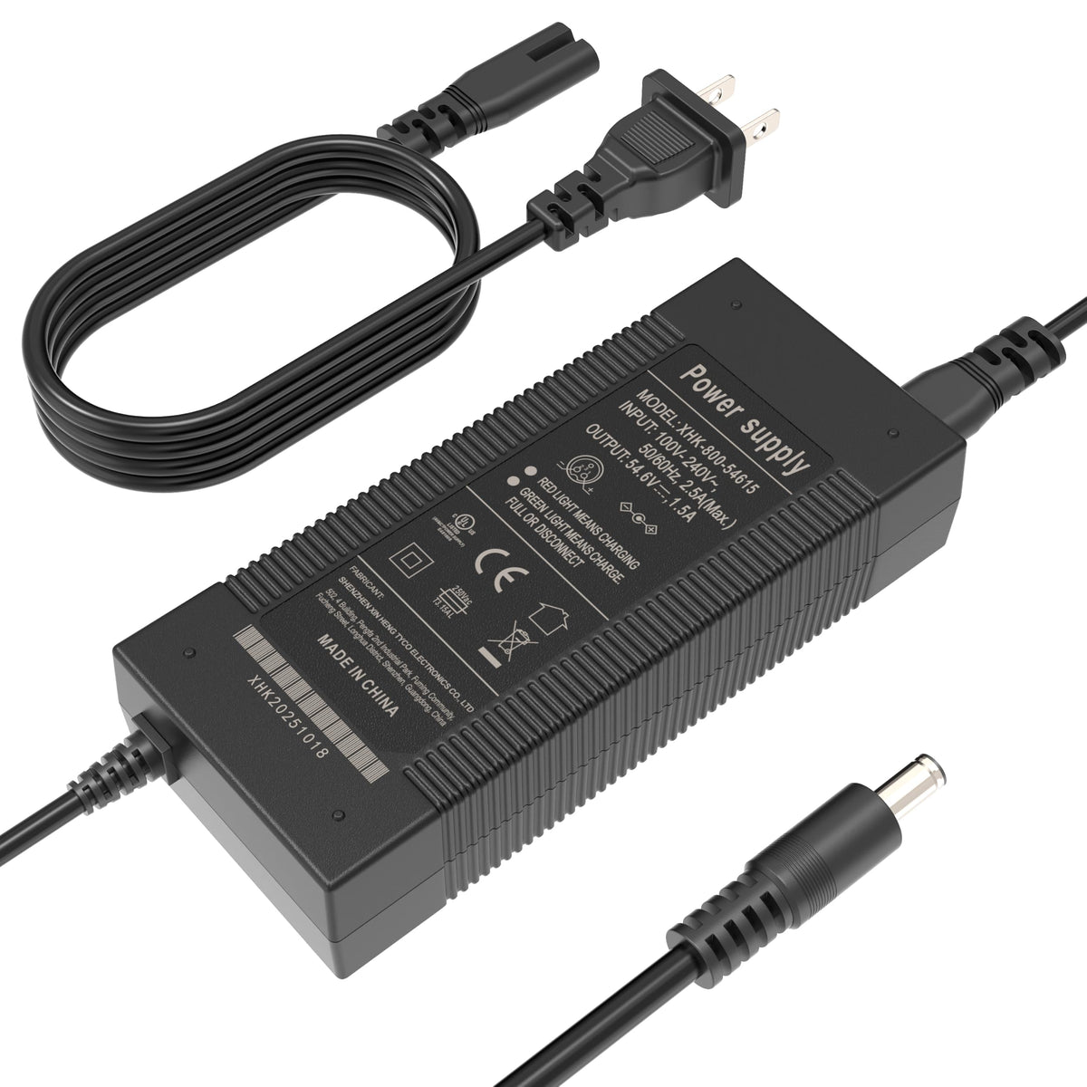 5 in 1 Plugs 54.6V Safe Charger for 48V 13S Lithium Batteries, UL Certified
