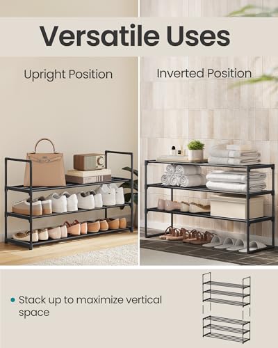 SONGMICS Shoe Rack, 3-Tier Shoe Organizer, Metal Storage Shelf | for Entryway, Upright or Upside Down, for 16-20 Pairs, Stackable, 11.8 x 36.2 x 21.7 Inches, Black ULSA303B02