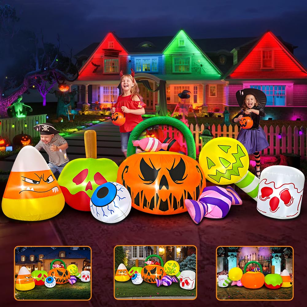 10 FT Halloween Inflatable Blow up Outdoor Decorations Pumpkin Ghost Combo, Halloween Decorations Outdoor Inflatable Bow Up Pumpkin Decoration Outdoor with LED Inflatable Halloween for Yard Garden