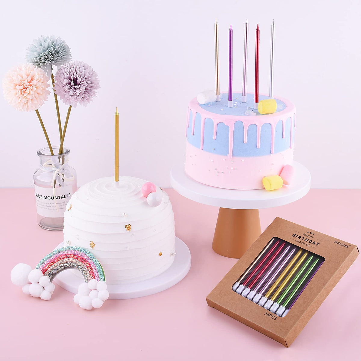 PHD CAKE Gold Long Thin Metallic Birthday Candles, Cake Candles, Birthday Parties, Wedding Decorations, Party Candles, Cake Decorations