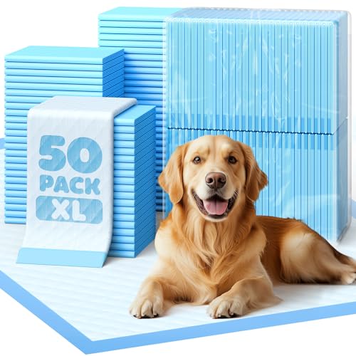 Powools Puppy Pads for Dogs, 34x28 in, 6-Layer Leakproof, 50-Pack | Extra-Large Pee Pads, Disposable, Quick-Dry Dog Pads, High Absorbency, Wee Wee Pads for Dogs, Easy Puppy Potty Training