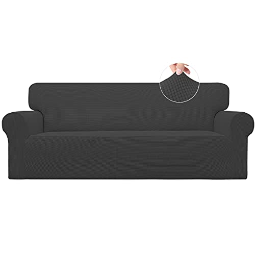 Easy-Going Stretch Couch Covers for Sofa Washable Large Dark Gray | 1-Piece Sofa Covers for 3 Cushion Couch Furniture Protector Couch Slipcover Soft with Elastic Bottom for Kids Pets