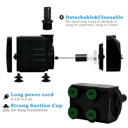 PULACO 400GPH Submersible Pump with 5 ft Tubing | 1500L/H 25Watt durable fountain water pump for Pond Fountain, Aquariums Fish Tank, Statuary, Hydroponics