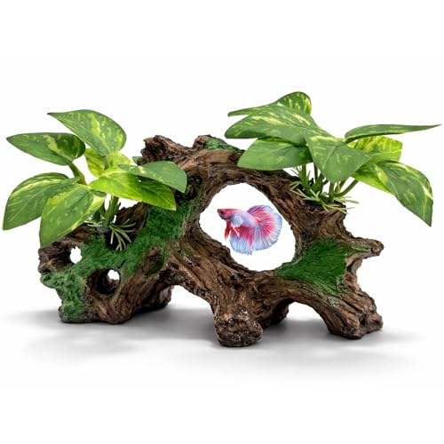Aquarium Decorations Cave Silk Aquarium Plants Betta Fish Tank Decor | Soft & Safe Fish Tank Accessories, Aquarium Decor Plants for Beta Goldfish Bowl Decor, Artificial Driftwood Fish Cave