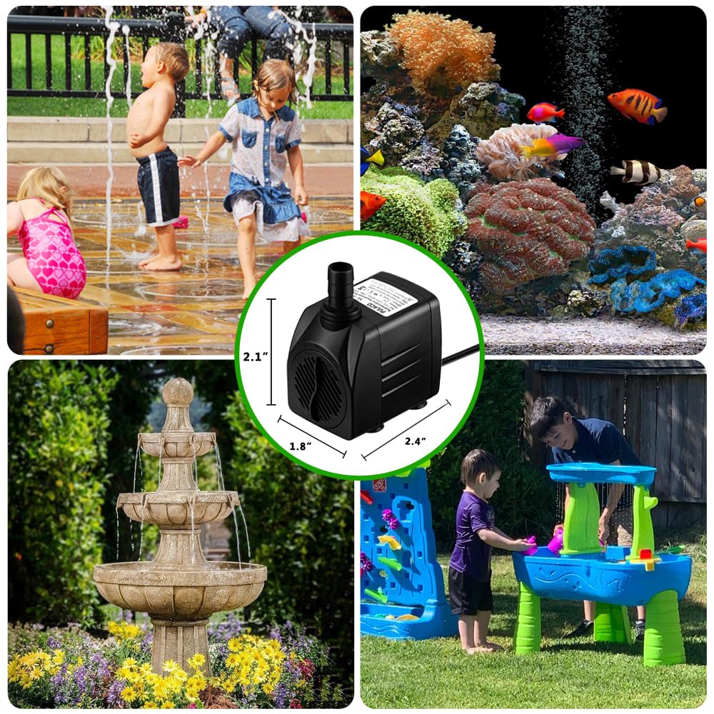 PULACO 160GPH Small Submersible Water Pump with 3.3 ft Tubing | 10Watt Ultra Quiet Fountain Pump (600L/H) for Aquariums, Pond Fountain, Water Feature, Indoor Fountains