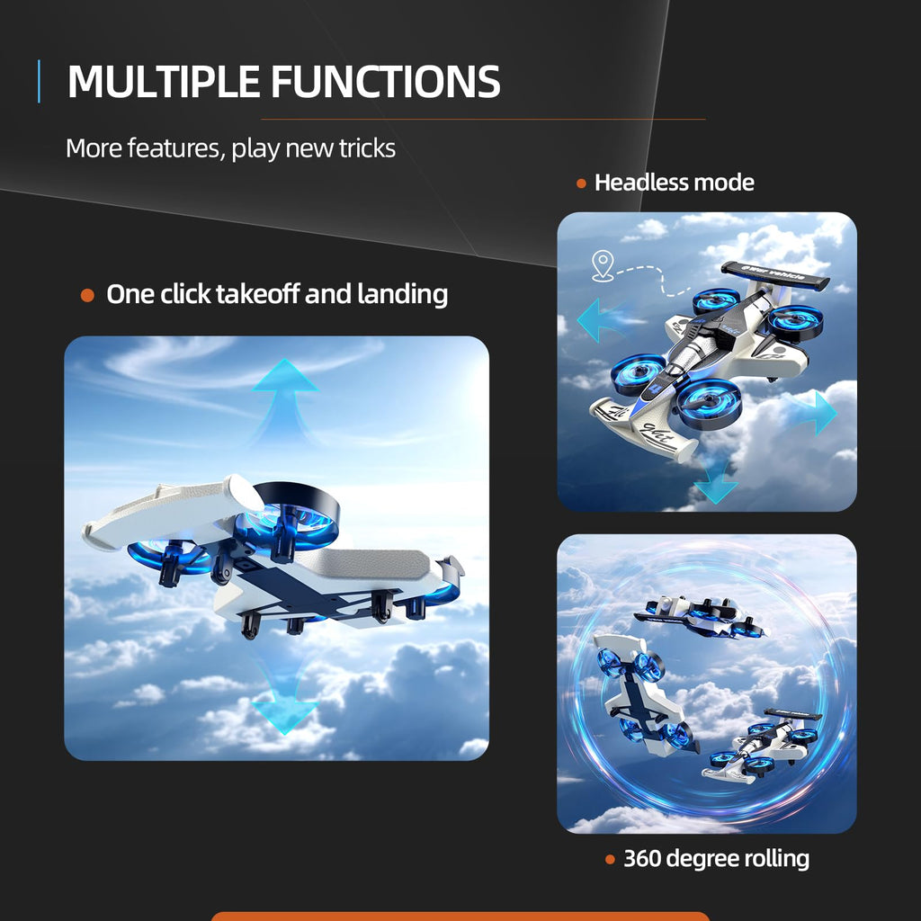 Remote Control Airplane Car Toys for Kids Ages 4-6-8-10-12, 2-In-1 Foam RC Plane Car Jet Mini Drone, Racing Car Stunt Plane Toys for Kids Boys Beginners 4 5 6 7 8 9 10 Year Olds Indoor Outdoor Playing