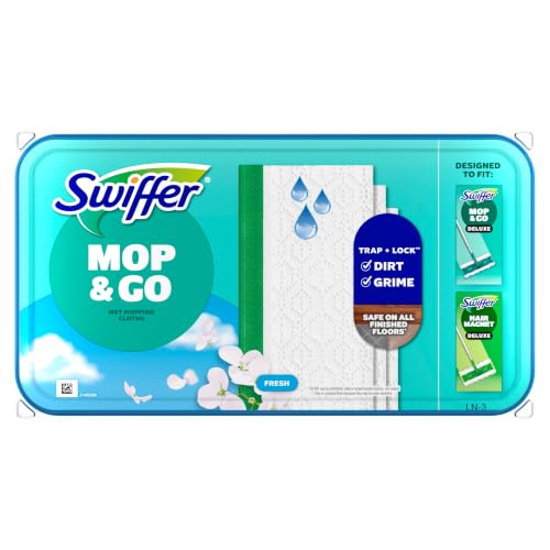 Swiffer Sweep + Mop, Wet Pads Refill, Floor Cleaner for Dirt, Dust, Hair, Cleaning Cloths for Mopping Home, Bathroom, Kitchen, All Purpose Multi-Surface Floor Wipes, Fresh, 24ct