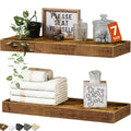 QEEIG Bathroom Floating Shelves for Wall (Brown, Set of 2, 15.7") | 16 inch Small Shelf Over Toilet for Farmhouse Home Decor, Rustic Plant Display, Towels Organizer (008-40BN)
