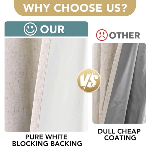H.VERSAILTEX 100% Blackout Linen Curtains 84" L 2 Panels Natural | Total Black Out Drapes, Room Darkening Thermal Insulated, Grommet, GRS Certified, 52"W x 84"L Each for Bedroom/Living Room
