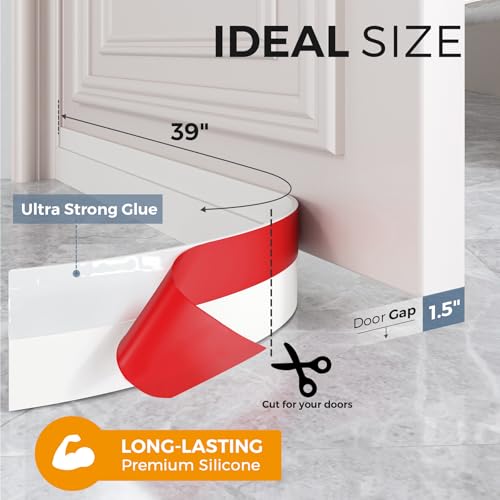 Grotheory 2 Pack Door Draft Stopper, Door Sweep, Weather Stripping Seal | Self-adhesive silicone under door draft stopper for windows and garages, blocks drafts, noise, light, dust and bugs