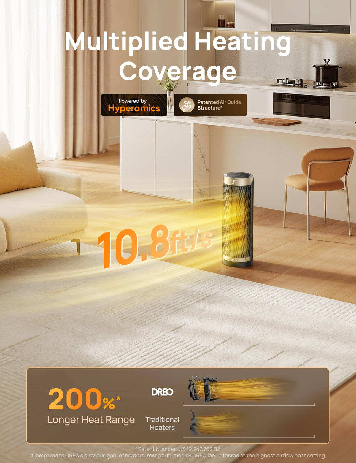 DREO Space Heaters for Indoor Use with Thermostat, 1500W Electric Heaters | Fast Heating, Quiet Operation, 70° Oscillation, Remote Control, 12H Timer, ECO Mode, ETL-Certified Safety Heat for Large Room