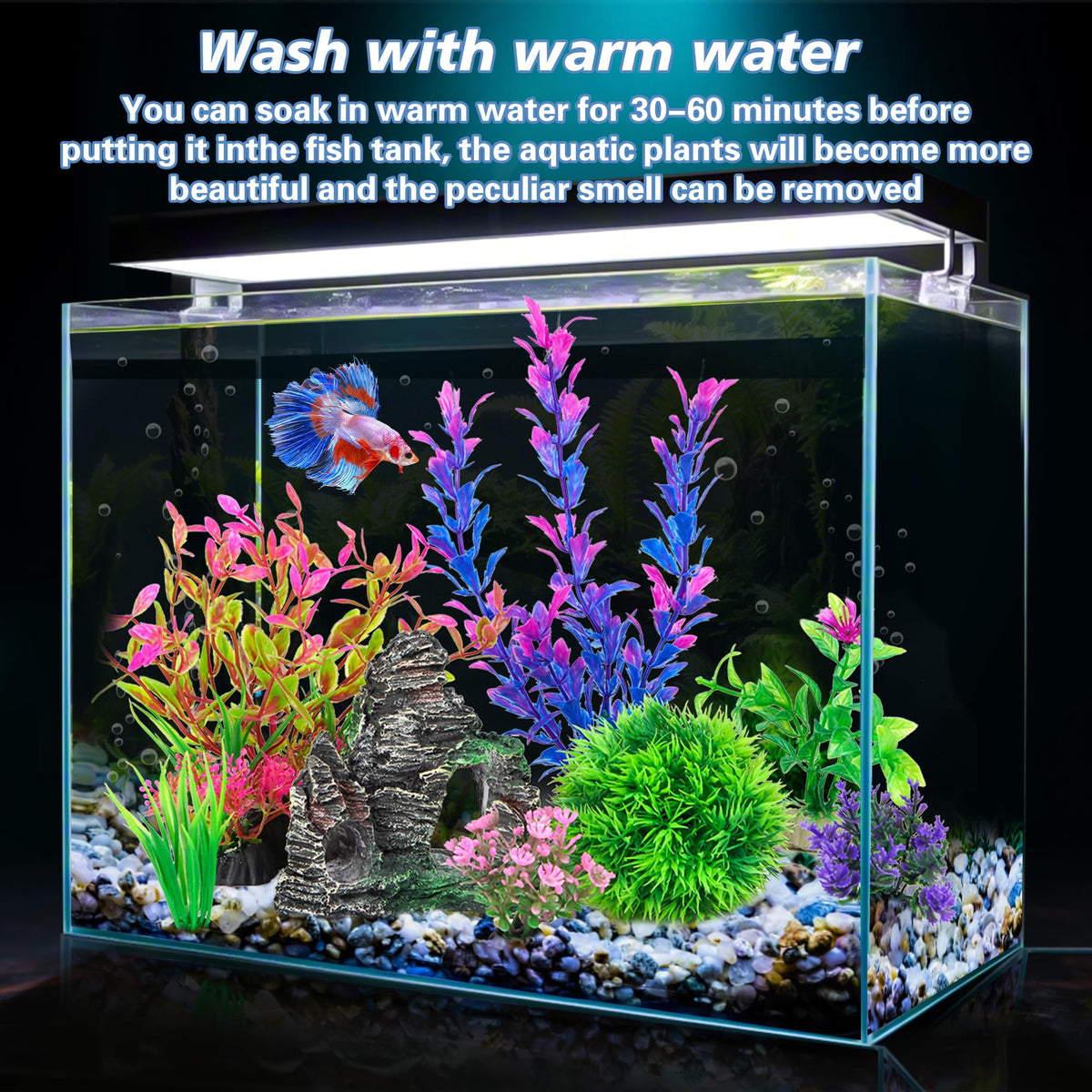 Ameliade Aquarium Artificial Plants & Rock Cave Betta Fish Tank Decor Set | Betta Goldfish Aquarium Accessories, Soft Plastic Plants & Rock Cave Decorations, Small and Large Fish Bowl Ornaments