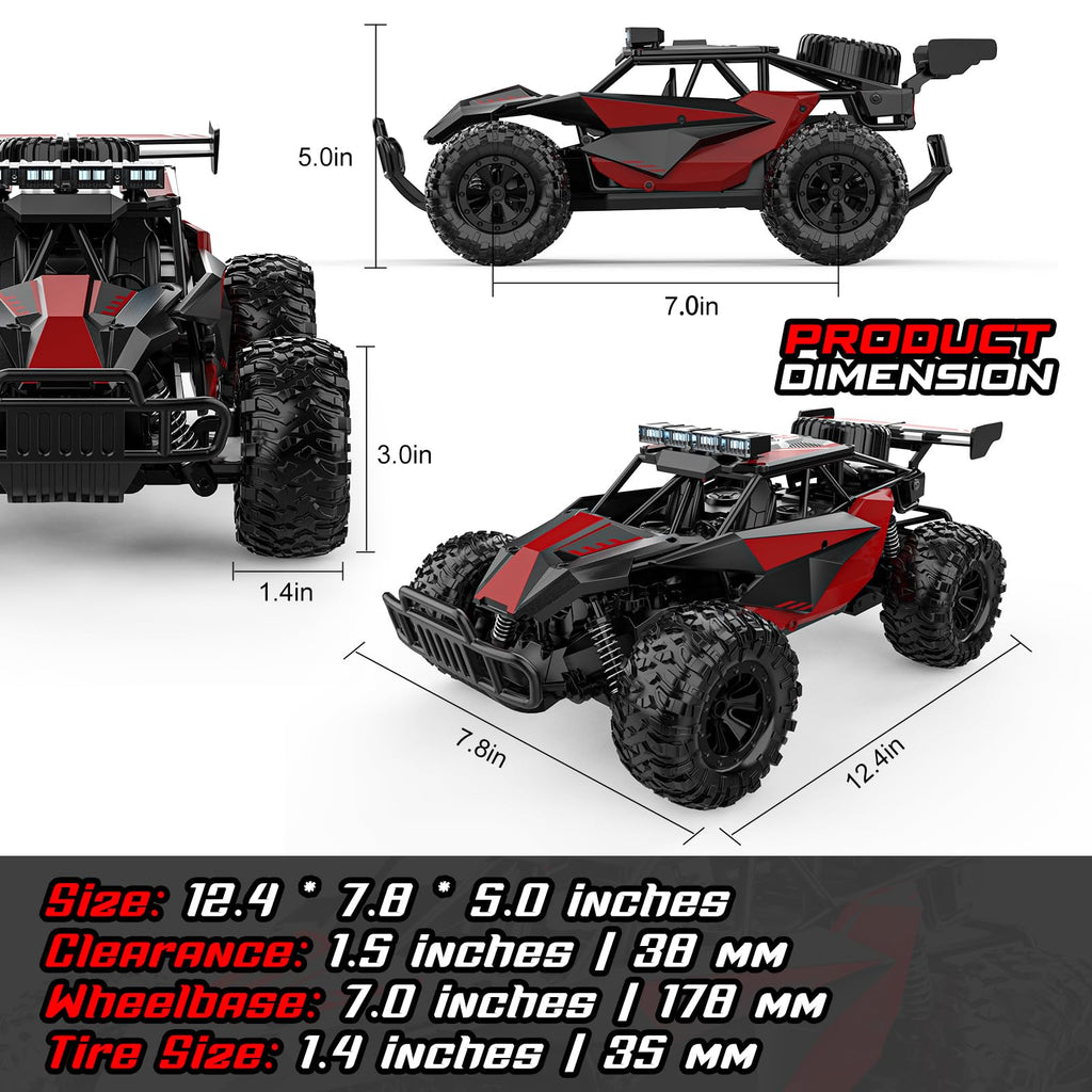 BLUEJAY Remote Control Car, 2.4GHz High Speed 33KM/H RC Cars Toys | 1:12 Monster RC Truck Off Road with LED Headlight and Rechargeable Battery Gifts for Adults Boys 8-12