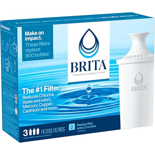 Brita Original Replacement Water Filter, Pitchers and Dispensers, 3 Pack | WQA and NSF/ANSI Certified, Reduces Chlorine, Copper, Mercury & Cadmium, Lasts 2 Months, Household Essential