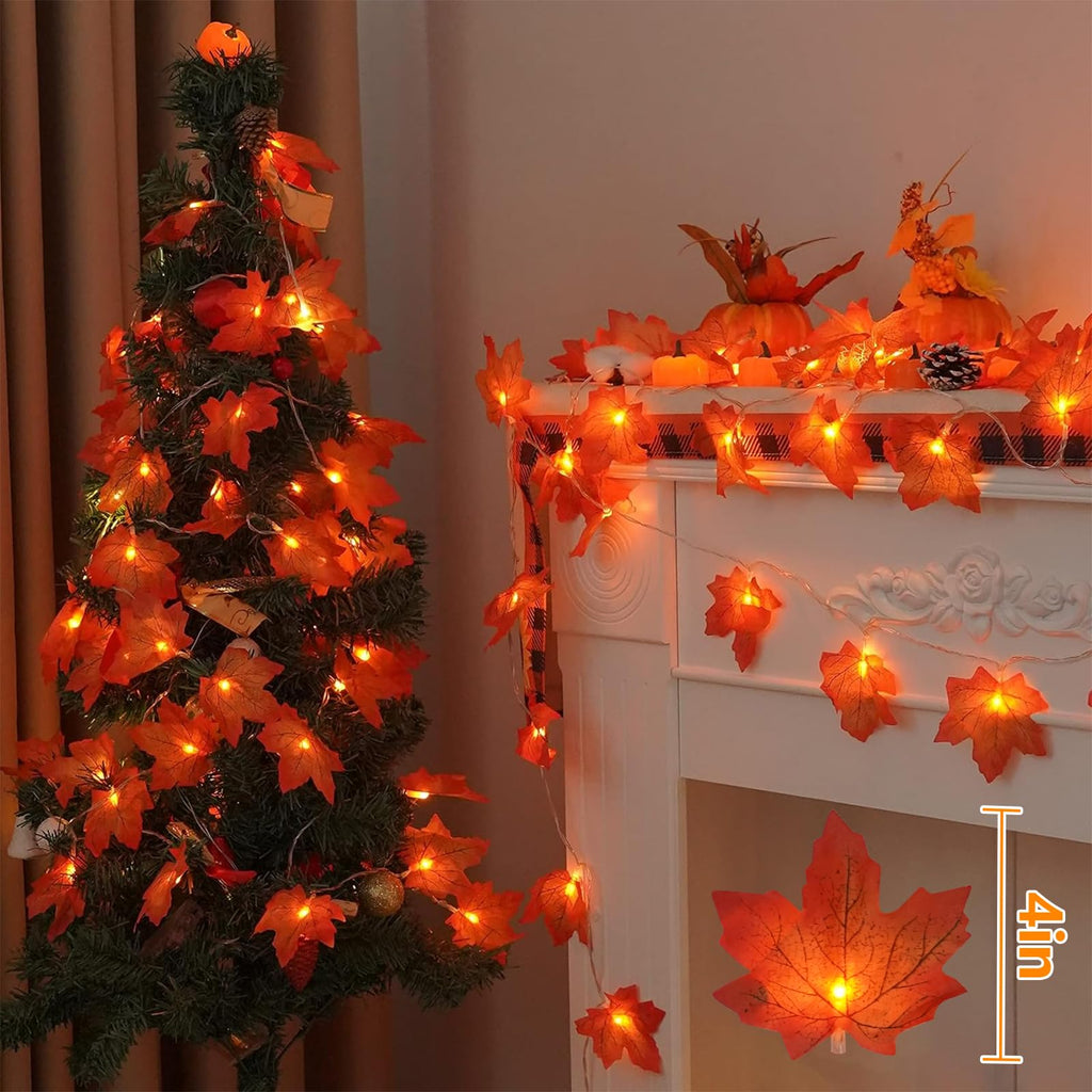 YEGUO 2 Packs Fall Lights Battery Operated, Total 20ft 40 LED Lighted Fall Garland Maple Leaves for Holiday Autumn Harvest Fall Thanksgiving Halloween Decor