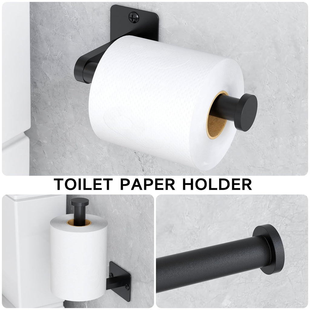 KLJKPA Black Bathroom Accessories Set, 4-Piece Bathroom Hardware Set | 24 inch Towel Bar, Towel Racks for Bathroom, Robe Towel Hooks, Toilet Paper Holder Wall Mounted