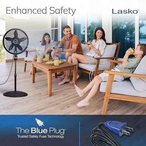 Lasko Cyclone Oscillating Pedestal Fan - Adjustable to 54" - 1843 - Black | Remote Control, Cooling Standing Fan for Bedroom, Living Room, and Home Office, 18" Blade Diameter, 3 Quiet Speeds