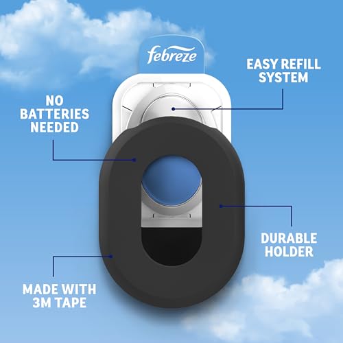 Febreze Odor Fighter, Can Air Freshener, Stick-On Deodorizer for Garbage Cans, Diaper Pails, Works with Scented Bags, Fresh Lemon and Linen & Sky Scents, 2 Holders + 2 Refills