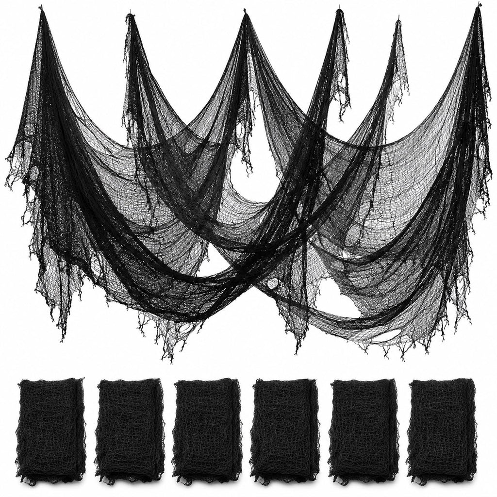 ZeeDix 6 Pack Black Halloween Creepy Cloth 30 × 75 Inch - Halloween Cheesecloth Decoration Spooky Scary Gauze Black Cheese Cloth for Party Supplies Outdoor Yard Home Wall Doorway