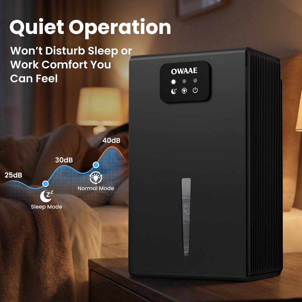 OWAAE Dehumidifier for Home with Auto Shutoff Sleep Mode, 1000 Sq Ft | Quiet for Bedroom Basement Bathroom with Portable 95oz Water Tank, Auto Shutoff, 7-color LED light, Grey