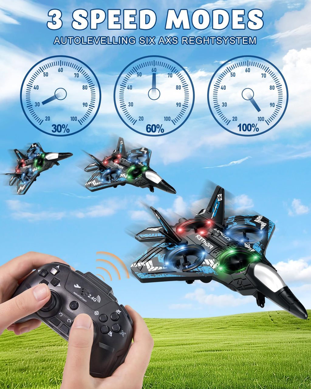 JoyRapt Drones for Kids Foam RC Plane, Remote Control Airplane | Toys Gifts for 6 8 10 Years Old Boys, Jet Helicopter Drones with LED Lights 360° Flip, 2 Rechargeable Batteries