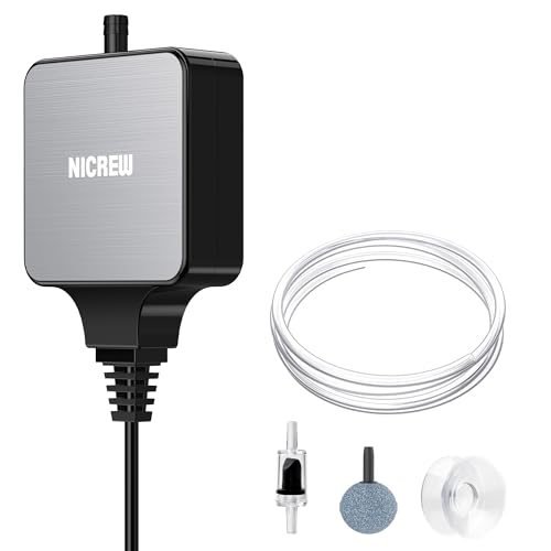 NICREW Nano Silent Aquarium Air Pump, Black, for up to 10 Gallon Fish Tank | Piezo Ceramic Technology, Ultra Quiet Operation, 0.3 L/min Output, 1.5W Energy Efficient, Compact Size