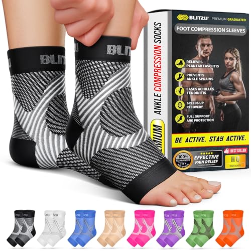 BLITZU Compression Socks for Plantar Fasciitis, Foot, Arch & Ankle Support | Open Toe Ankle Brace, Women & Men, Stabilizing Sleeve Wrap, Achilles Tendonitis, Neuropathy, Arthritis, Swelling & Heel Pain