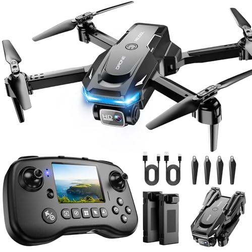 Drone with Camera, Screen on Controller Remote Control Quadcopter FPV Drone | Drone with Built-in Screen Controller for Beginners, Foldable, Gesture Control, 3D Flip, One-Key Start, and Emergency Stop