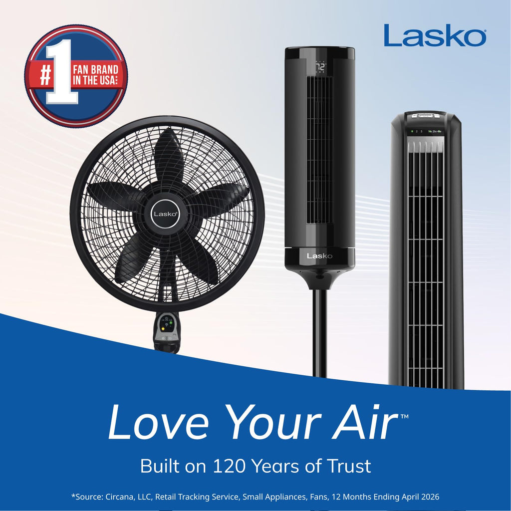 Lasko Cyclone Oscillating Pedestal Fan - Adjustable to 54" - 1843 - Black | Remote Control, Cooling Standing Fan for Bedroom, Living Room, and Home Office, 18" Blade Diameter, 3 Quiet Speeds