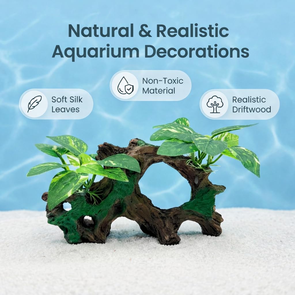 Aquarium Decorations Cave Silk Aquarium Plants Betta Fish Tank Decor | Soft & Safe Fish Tank Accessories, Aquarium Decor Plants for Beta Goldfish Bowl Decor, Artificial Driftwood Fish Cave