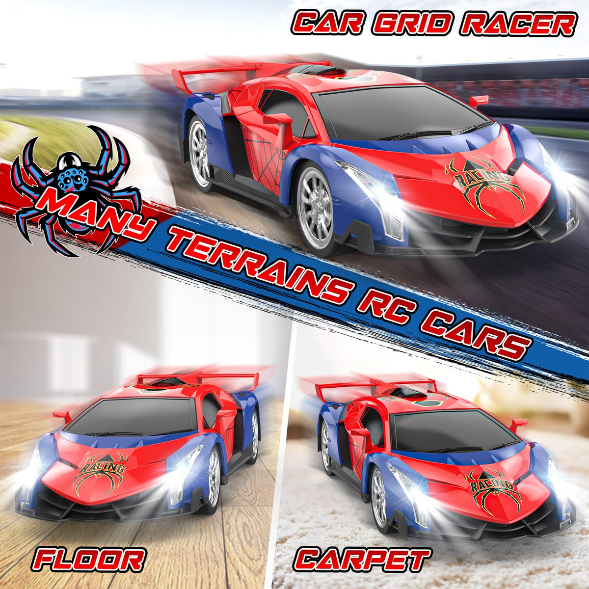 Growsland Remote Control Car for Kids, RC Cars for Boys Kids 1:18 Electric Vehicle Toy Car Hobby Racing Car Toys with Lights & Controller, Birthday Gift for 3 4 5 6 7 8 9 Year Old Boys Girls