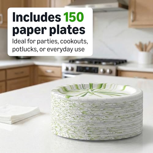 Amazon Basics Everyday Paper Plates, 10 Inch, Disposable, 150 Count, Packaging May Vary