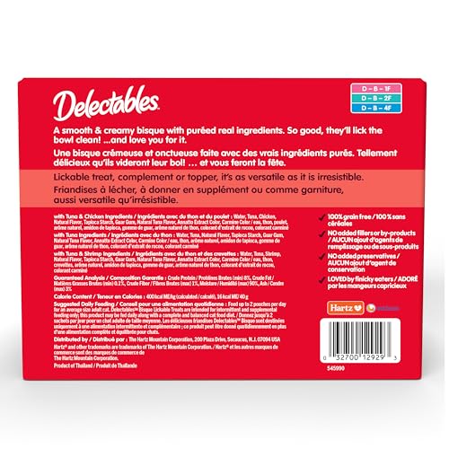 Delectables Lickable Treat Bisque Wet Cat Treat Variety Pack, Food Topper, Hydrating, Grain-Free, No Fillers, No By-Products, No Added Preservatives, 1.4oz Pouch, 30ct