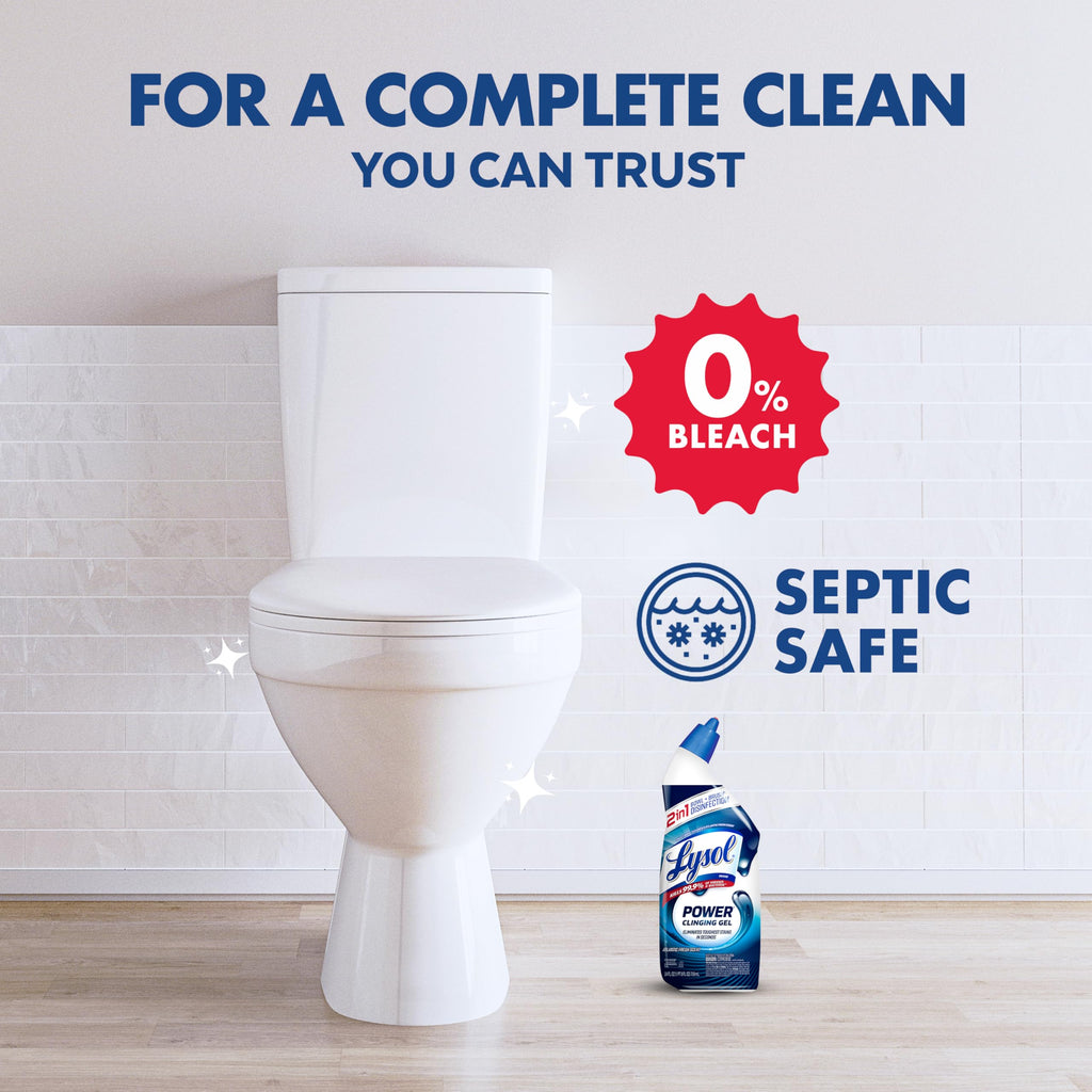 Lysol Toilet Bowl Cleaner Clinging Gel, Power, 24 oz, 2 Pack | Disinfecting, Sanitizing, Deodorizing, Septic Safe, Bleach Free, For Toilet Rings, Limescale, & Hard Water, Bathroom Cleaner