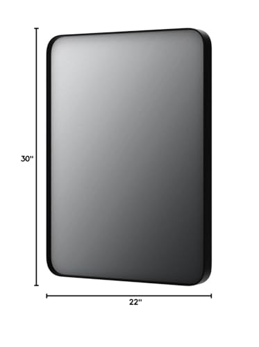 LOAAO 22X30 Inch Black Bathroom Mirror Metal Framed | Rounded Rectangle, Matte Black Bathroom Vanity Mirror, Anti-Rust, Hangs Horizontally or Vertically